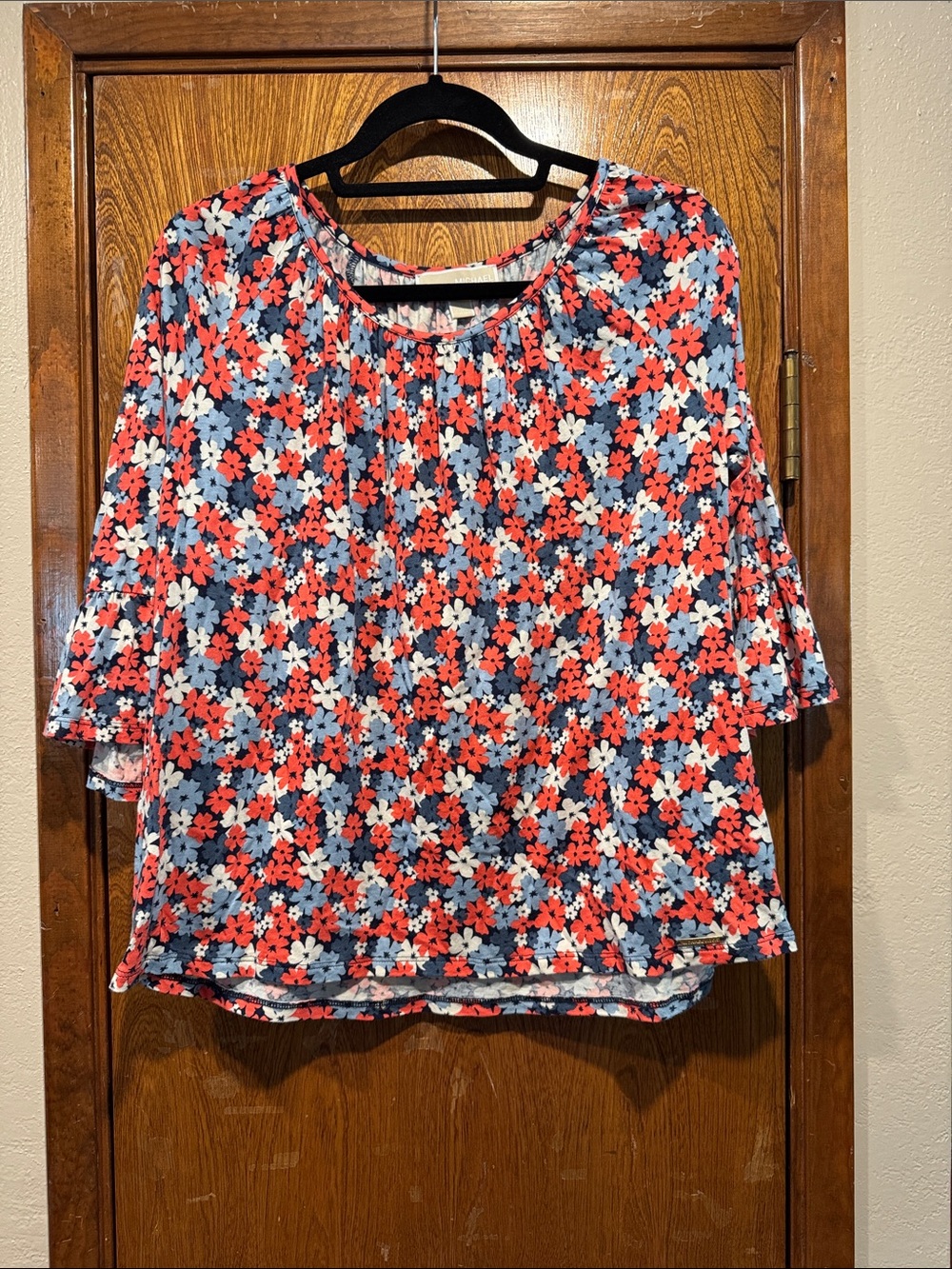 Michael Kors Floral Scoop Neck Top - Red Blue White
